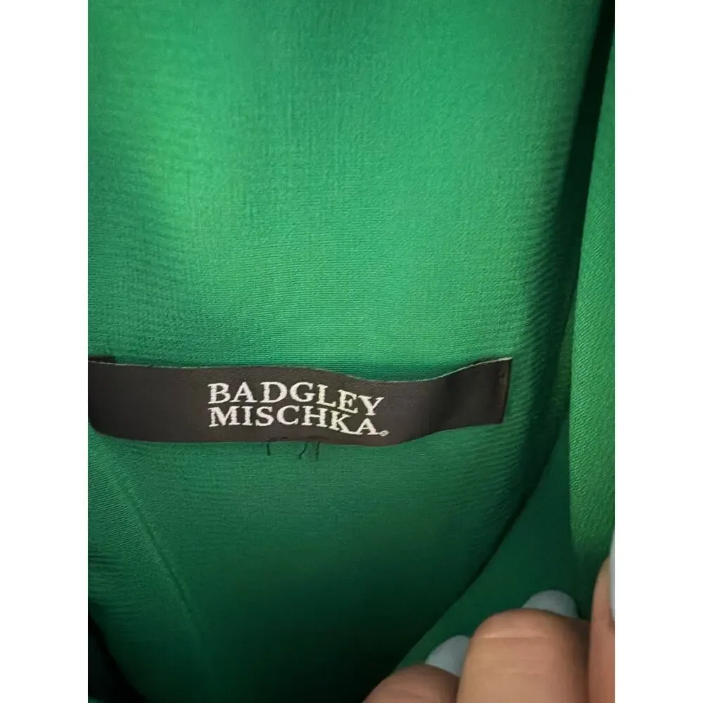Badgley Mischka Pleated Blouson-Sleeve Georgette Gown size 10